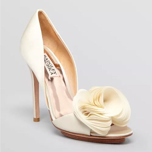 Badgley Mischka Champagne Pump Bridal Satin D'orsey Heel Wedding Cream Bride 7.5 - Picture 3 of 12